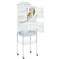 Renwick 62.5" Metal Rolling Birdcage with Detachable Stand, White