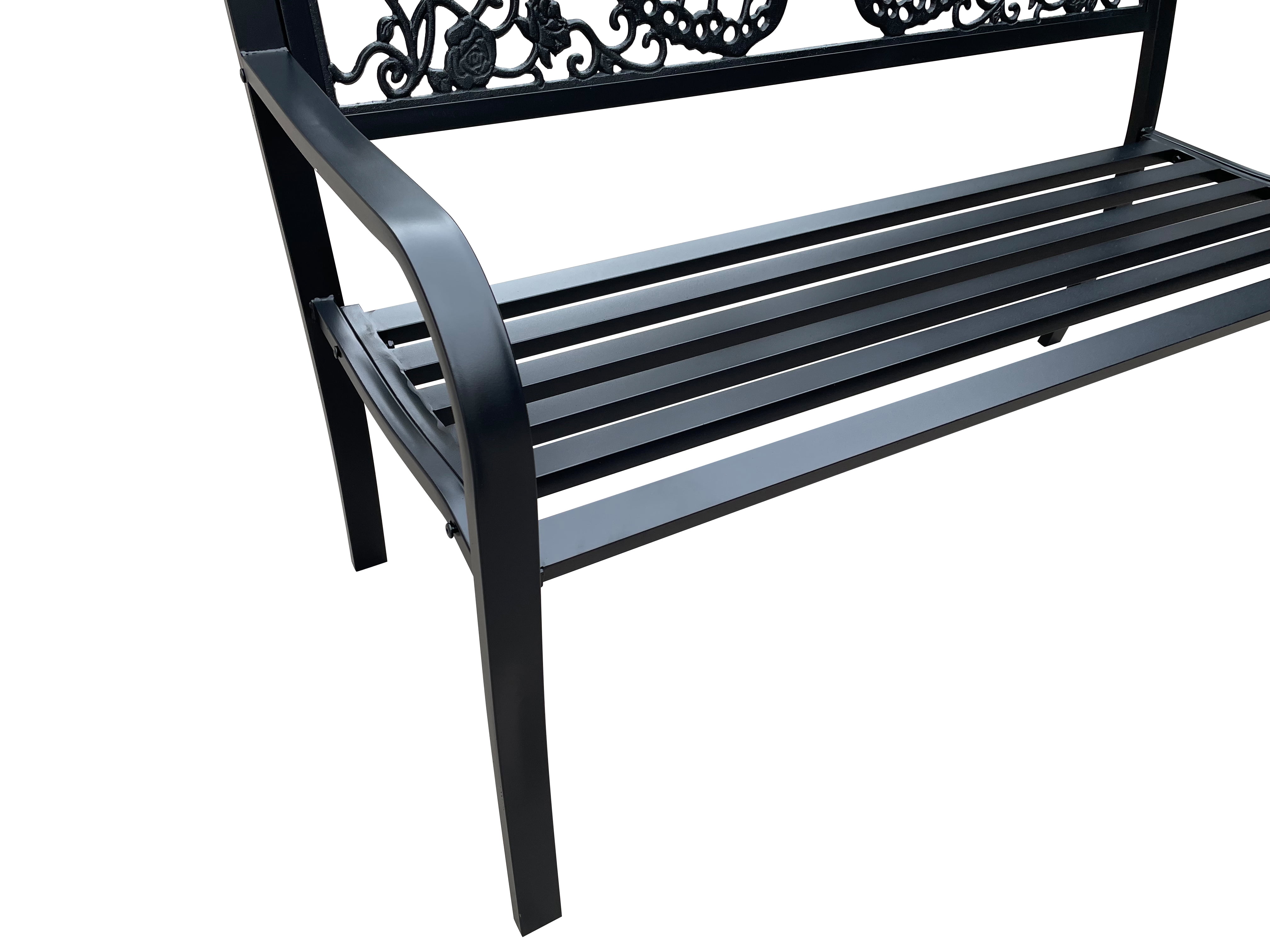 50" Outdoor Metal Garden Bench with Butterfly Backrest Design - Black