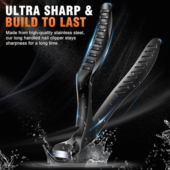 Ergonomic Curved Long Handle Nail Clippers - Pliers-Style Toenail Clippers, Easy Grip for Seniors and Thick Nails, Built-in Nail Catcher & Safety Switch