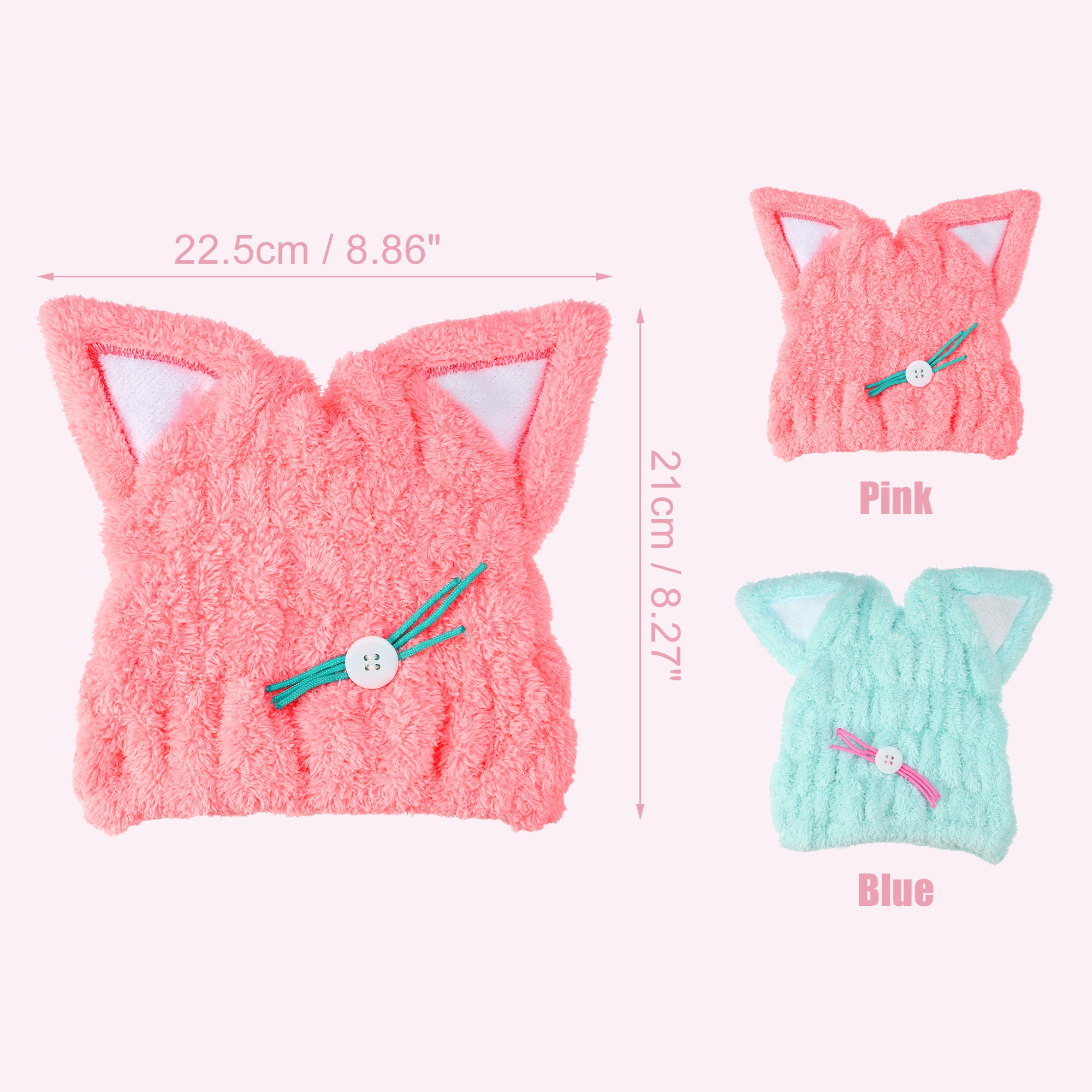 Unique Bargains Kitty Shape Cute Hair Drying Towel Dry Cap 1 Pc Pink