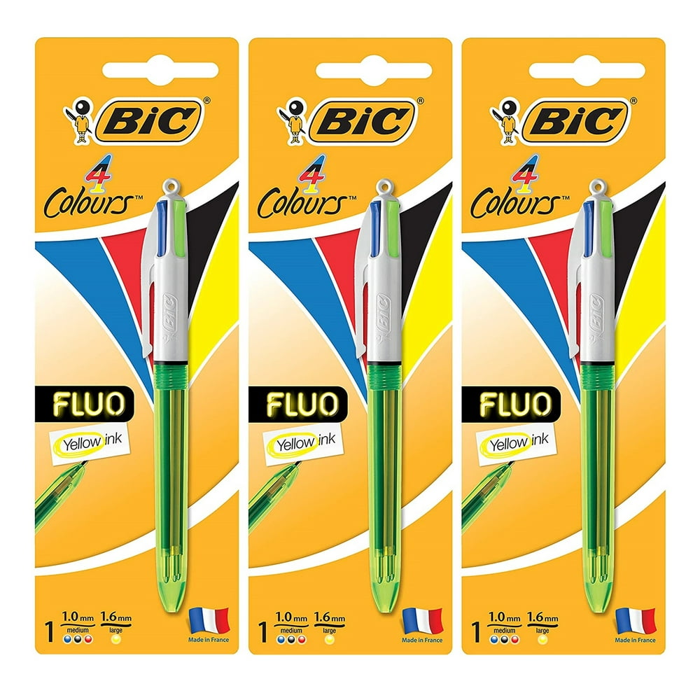 BIC 4 Colours Fluo Ballpoint Pen Black, Blue, Red and Fluorescent ...