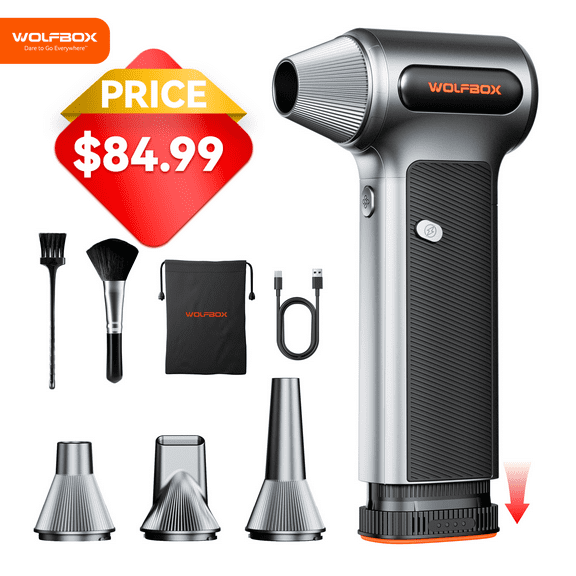 WOLFBOX Electric Air Duster with Removable Battery & Cordless 3-Speed Adjustable, Compressed Air Duster for Office, Home, Usb, 7.08 x 3.81 x 1.88in
