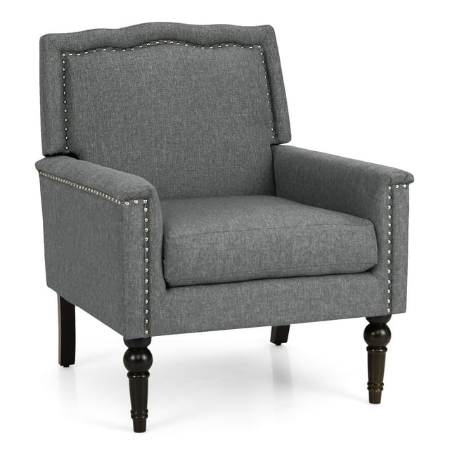 Costway 1 PCS Mid-century Modern Armchair with Thick Cushion & Rubber Wood Legs for Living Room Grey