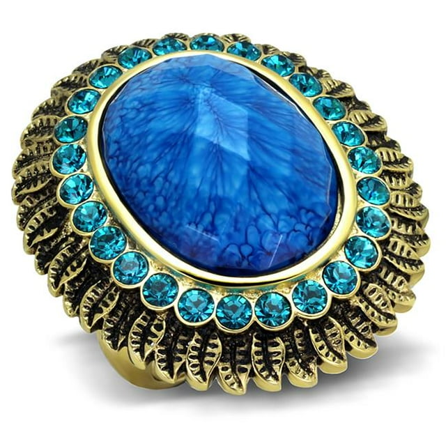 Alamode VL121-5 Bague Femme en Acier Inoxydable IP Gold avec Synthétique en Bleu Marine - Taille 5