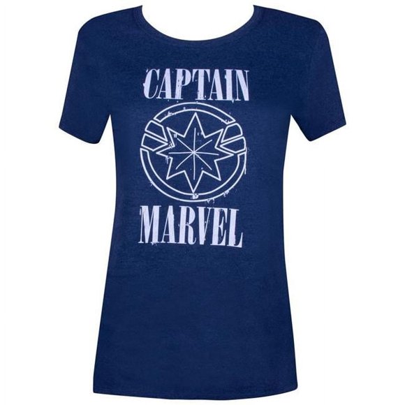 Captain Marvel 110983S Captain Marvel White Text & Symbol Women T-Shirt - Fitted Small