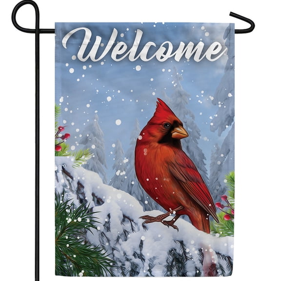 America Forever Welcome Winter Cardinal Garden Flag, 12.5 x 18 inch Double Sided, Welcome Red Cardinal Snowy Branch, Winter Bird Greeting, Holiday Seasonal Banner, Nature Outdoor Decoration