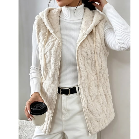 WIZUTIZ Women's Solid Color Textured Sherpa Fleece Zip Up Hoodie Drawstring Hood Pockets Winter Warm Coat Casual Loose Fit Outerwear