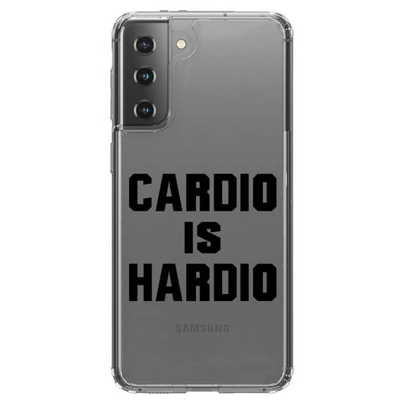 DistinctInk Clear Shockproof Hybrid Case for Galaxy S21 5G (6.2" Screen) - TPU Bumper Acrylic Back Tempered Glass Screen Protector - Cardio is Hardio