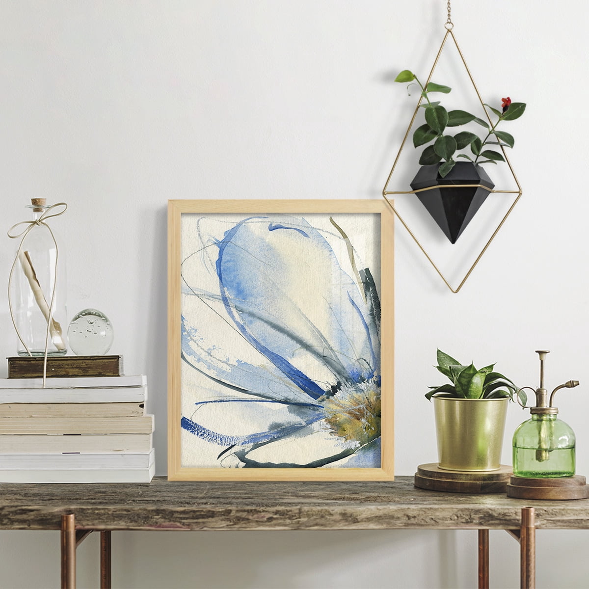 Cobalt & Paynes Petals I - Framed Print w/glass - Natural Wood
