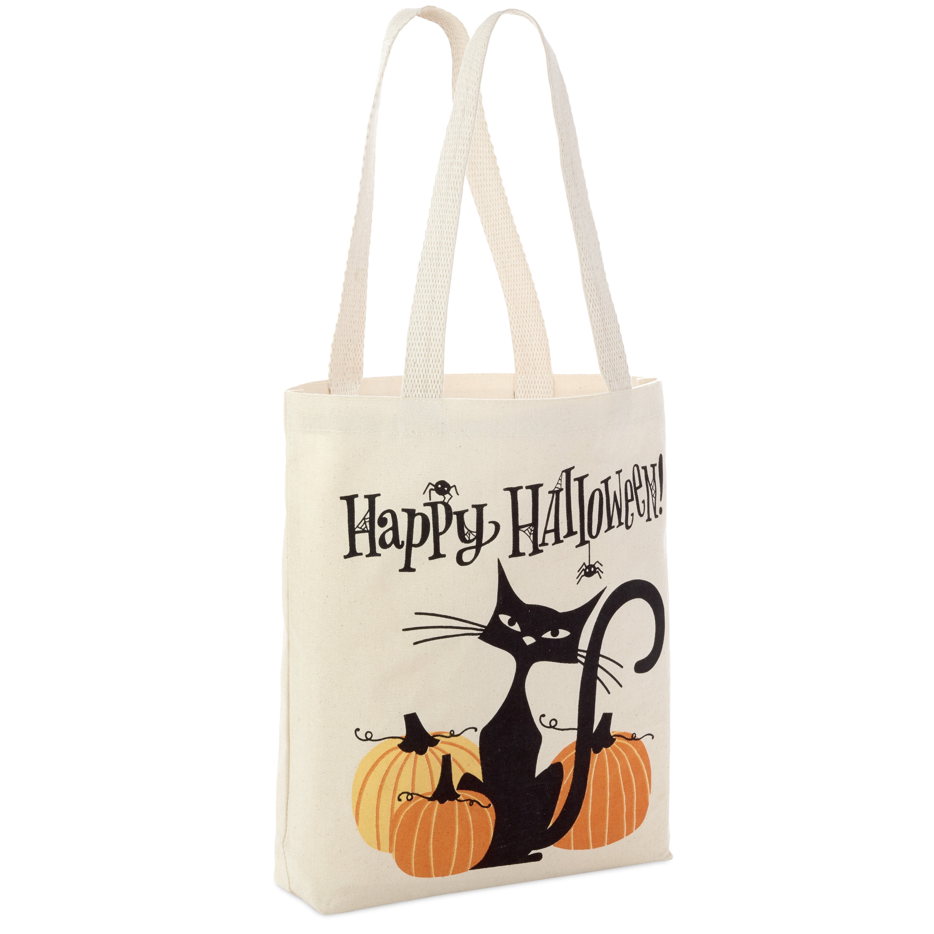Hallmark 13' Large Halloween Tote Bag (Black Cat and Pumpkins) Reusable Canvas Bag for Trick or Treating, Grocery Shopping and More