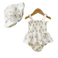 thumbnail image 2 of LYMAYTER Newborn Baby Girls Summer Floral Romper Sleeveless Halter Smocked Dress Bubble Hem Outfit 3-24M, 2 of 8