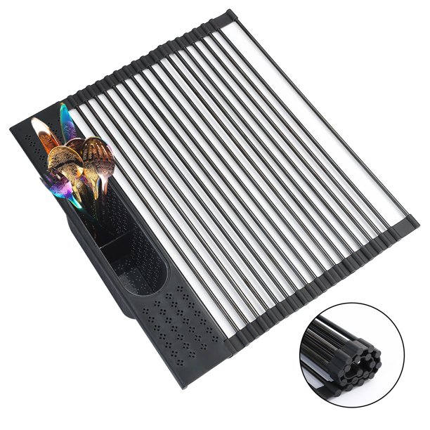 ReaNea Black Roll Up Dish Drying Rack Over The Sink, Kitchen Rolling