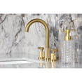 thumbnail image 2 of Kingston Brass FSC8923KNL Convergent Two-Handle 3-Hole Deck Mount Widespread Bathroom Faucet with Knurled Handle and Brass Pop-Up in Brushed Brass, 2 of 8