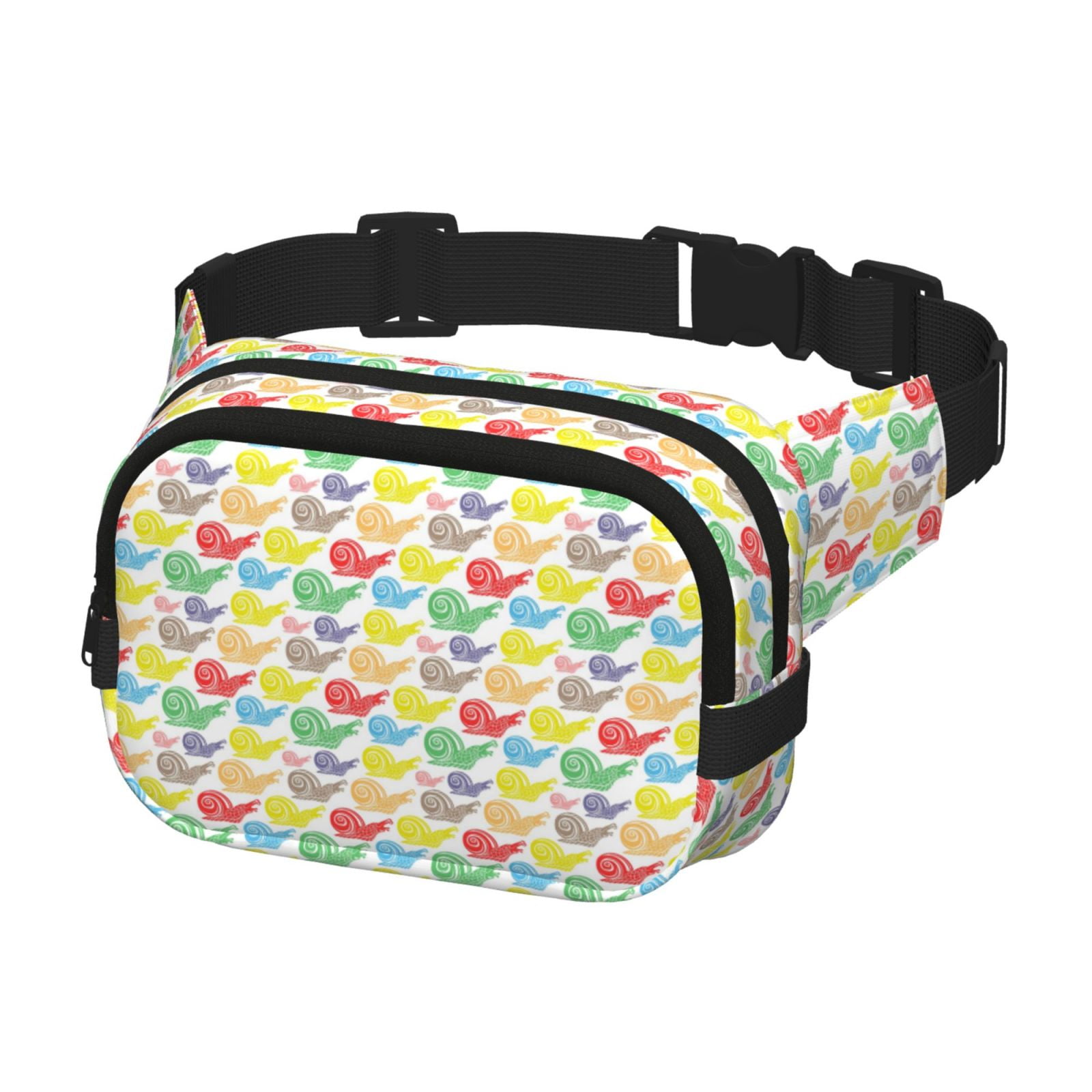 Picia Colorful Snails Print Square Double-Layer Waist Bag Mini Adjustable Waist Belt Bag Exercise Running Travel Hiking
