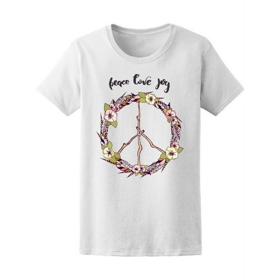 Peace Love Joy Floral Symbol T-Shirt Women -Image by Shutterstock, Female XX-Large