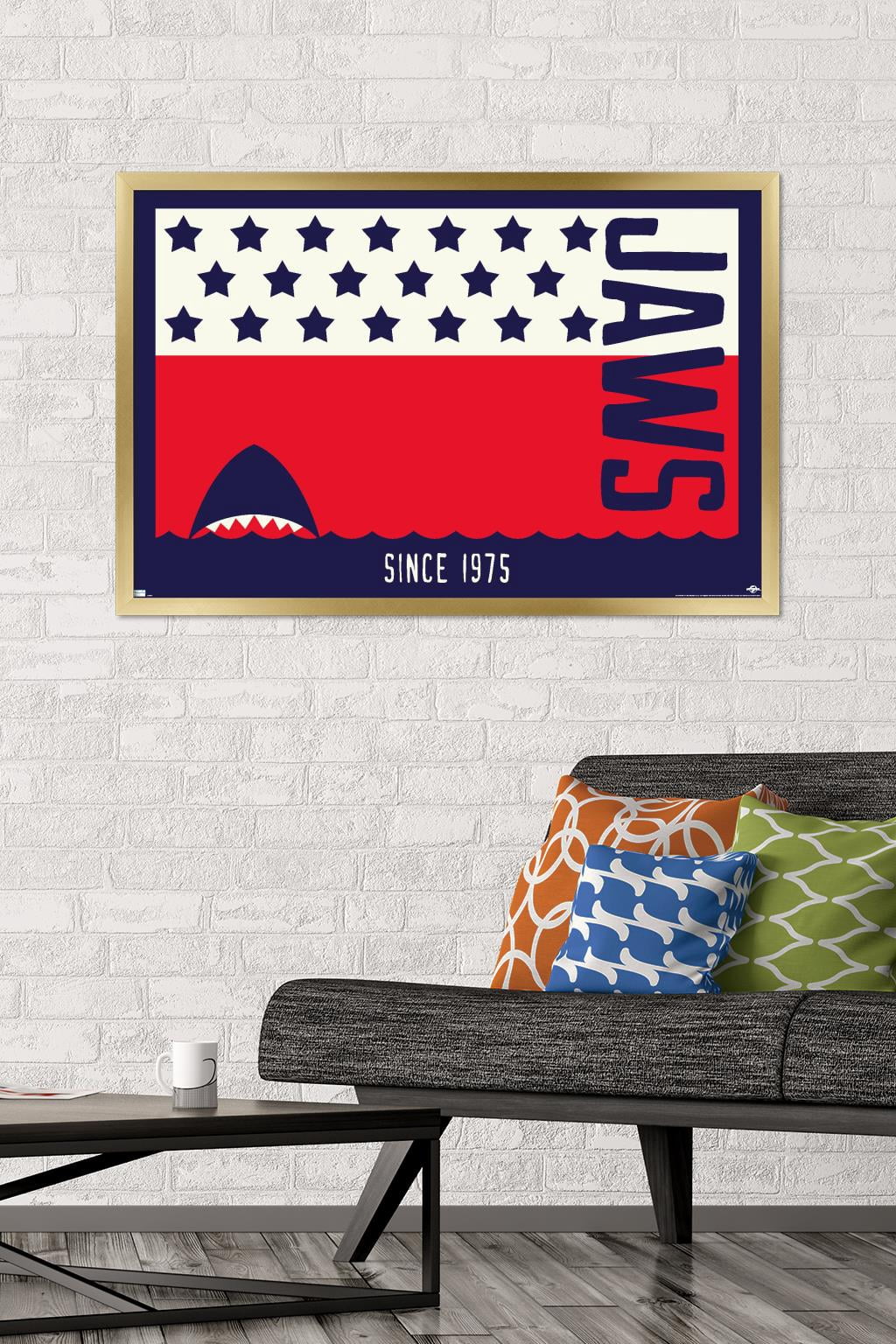 Jaws - Stars and Stripes Wall Poster, 22.375" x 34", Framed