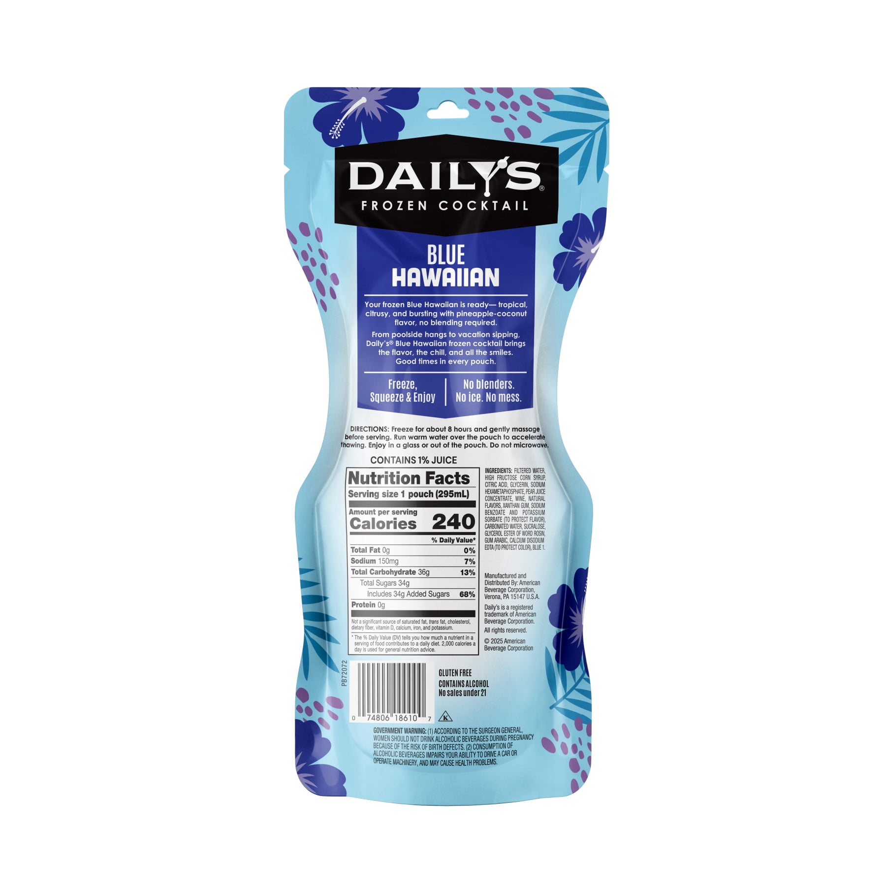 Daily's Blue Hawaiian Orange Tropical Wine Based Cocktail, 10 oz Pouch, 5.0% ABV