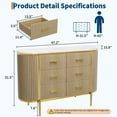 thumbnail image 2 of Commode Moderne Mi-Siècle à 6 Tiroirs, Coffre en Bois de 47,2 Po avec Design Cannelé, Profil Courbé et Poignées Dorées pour Rangement de Chambre Ou de Garde-Robe., 2 of 7