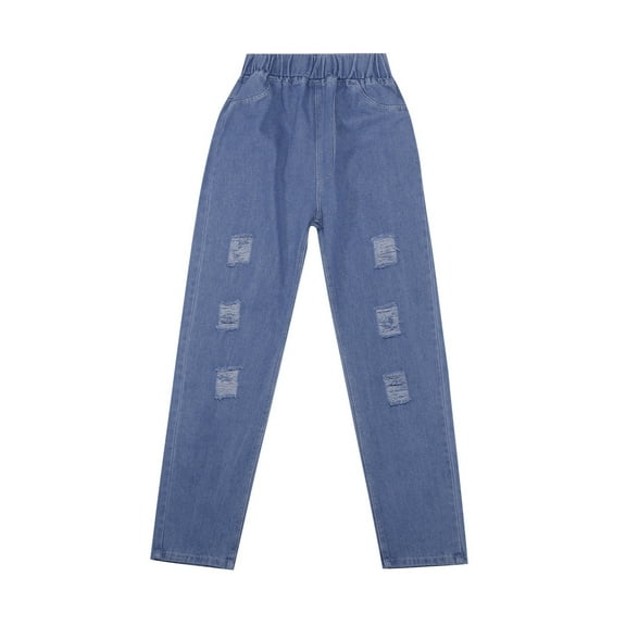 TAIAOJING Toddler Baby Kids Girls Jeans Elastic Waist Denim Pants Spring Fall Trousers Casual Joggers, 4-5 Years