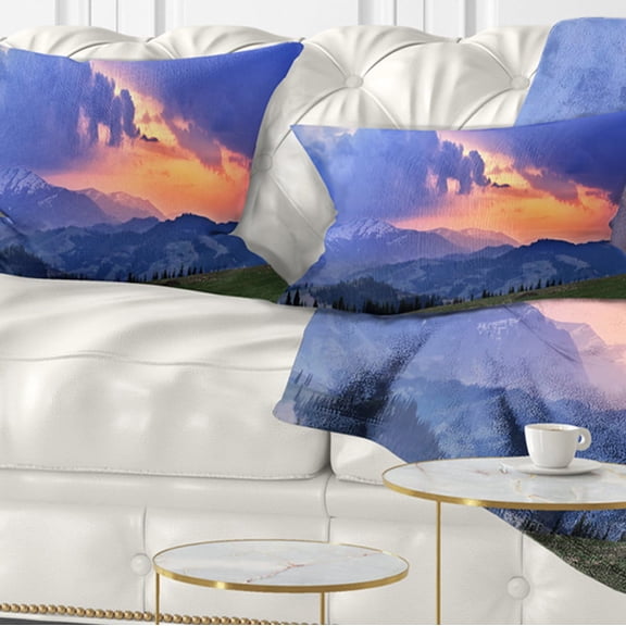 Designart Sunny Spring Evening Panorama - Landscape Wall Throw Pillow - 12x20