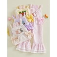 thumbnail image 3 of Loicainy Toddler Kids Girls Plaid Jumpsuits Easter Egg Sleeveless Bell-Bottom Size 12 Months to 5 Years, 3 of 9