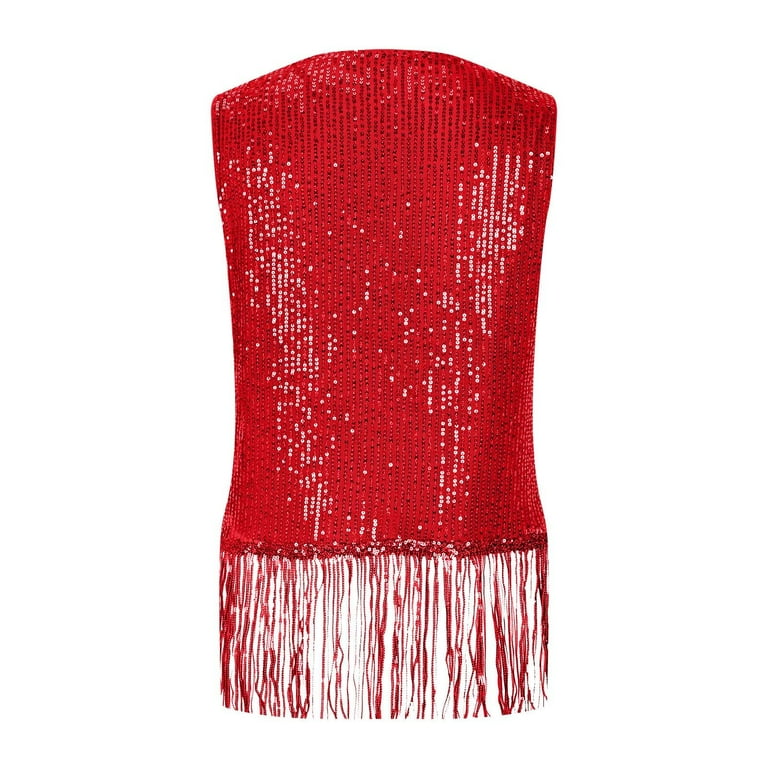 QATAINLAV Sparkly Fringe Tops for Women Sleeveless Crewneck Tassel