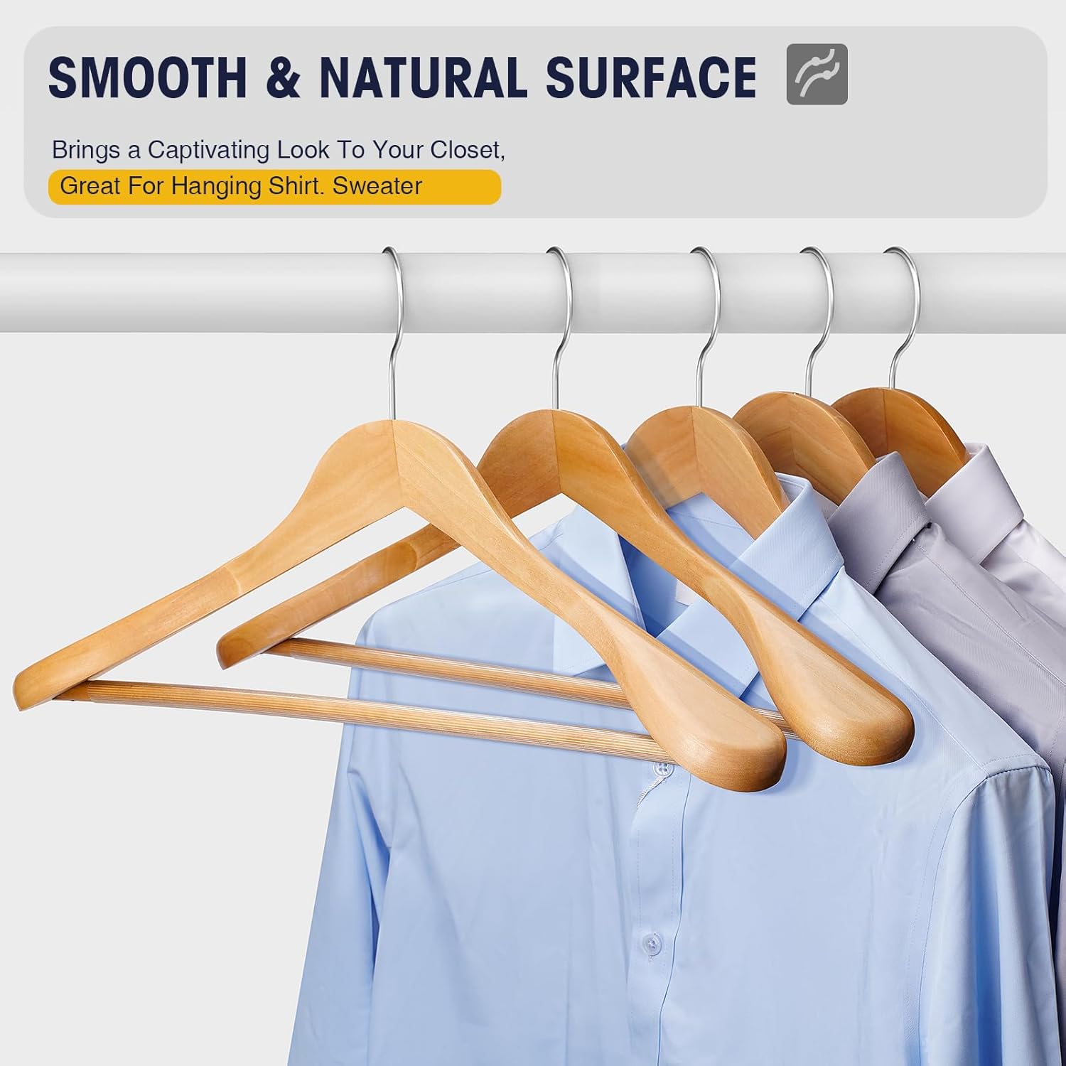 Wooden Coat Hangers - Wide Shoulder Hangers with Non Slip Pants Holder, Heavy Duty, for Men, Women, Suit, Coat, Jacket, Pants (Walnut, 10 Pack)