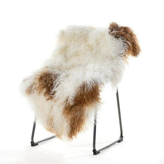 MDR Trading Inc. HU-MU2440YXB1 White And Brown Mongolian Lamb Rug