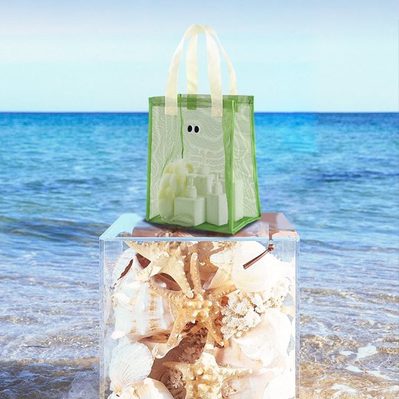 TUITOONM Mesh Beach Bag for Women Pool Sandproof Beach Toy Tote Bag Cloth Easy to Clean Reusable Multifunctional Transparent Beach Bag