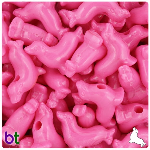BeadTin Dark Pink Opaque 24mm Seal Pony Beads (24pcs)