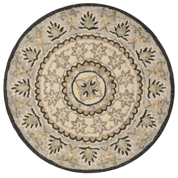 SAFAVIEH Novelty Naira Floral Area Rug, Ivory/Grey, 3' x 3' Round