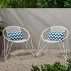 Noble House Georgia Outdoor Iron Club Chair in Matte White (Set of 2)