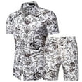 thumbnail image 2 of KOMOO Men Floral Beach Outfit Short Sleeve Button Hawaiian Shirts Shorts Tracksuit Sweatsuit, 2 of 6