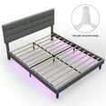 thumbnail image 3 of Upholstered Platform Bed, Queen Size Bed Frame Panel Bed - 43 inch Faux Leather Bedroom Platform w/LED Light Headboard 16 Color Changing LED Lights, 3 of 10
