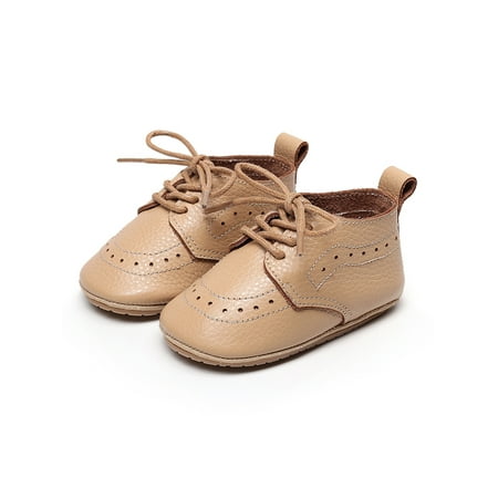 

Rotosw Newborn Flats Lace Up First Walking Shoes Prewalker Crib Shoe Lightweight Soft Sole Ankle Booties Indoor Anti-skid Sneaker Leather Khaki 4C