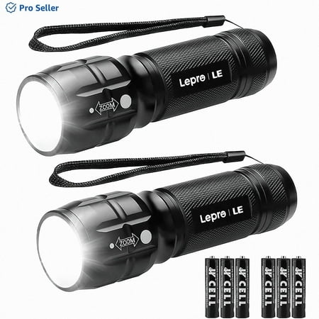 Lepro 2-Packs LED Flash Light LE1000 High Lumens, Mini Multifunction Tactical Flashlight , Zoomable, Waterproof, Adjustable Brightness, for Camping, Outdoor and Emergency Use (AAA Batteries Included)