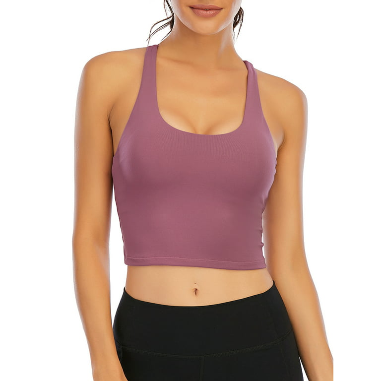 LELINTA Women Padded Sports Bra Fitness Workout Running Shirts Yoga Tank  Round Neck Sleeveless Top 