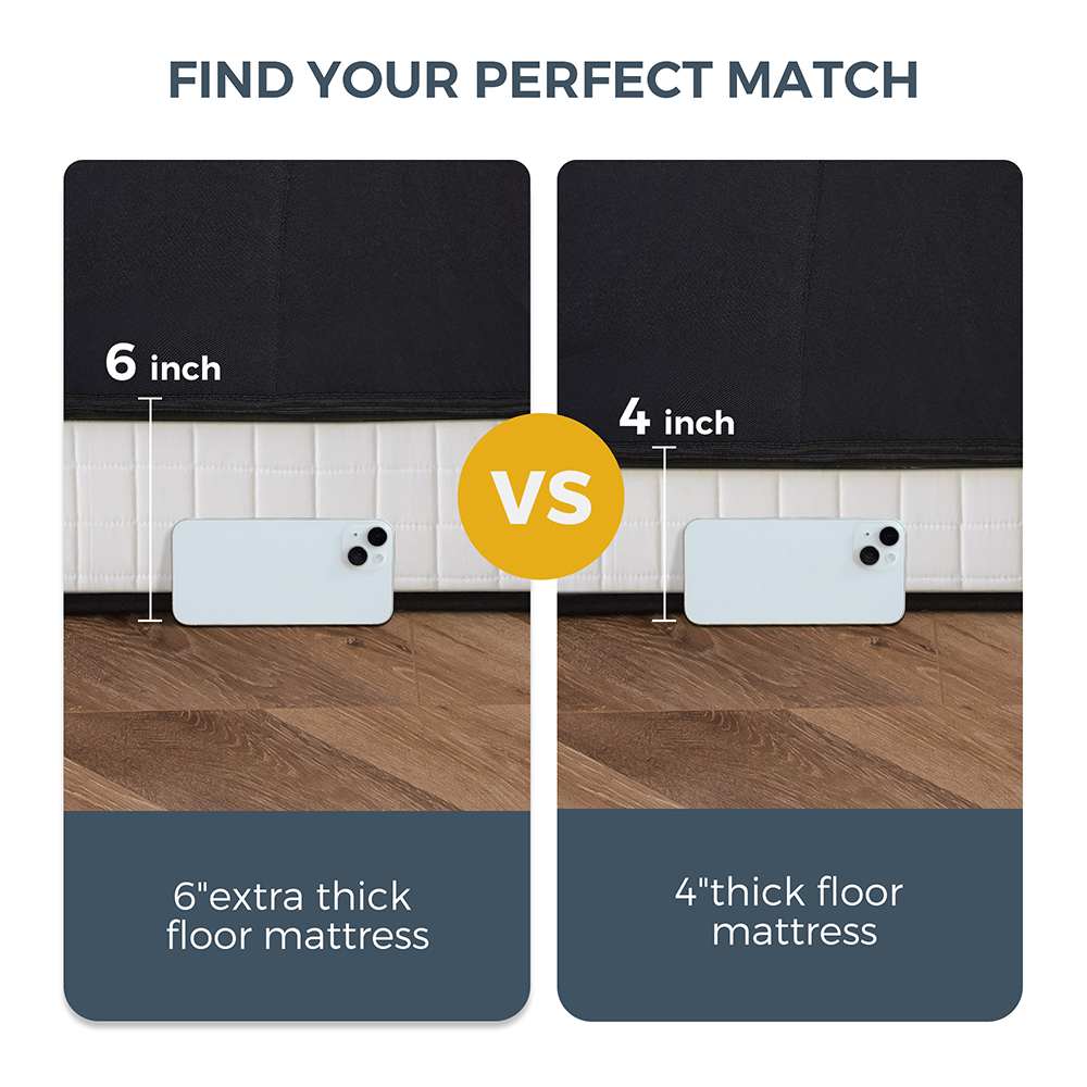 GOODONE 6" Thick Futon Mattress,Padded Japanese Floor Mattress Quilted Bed Mattress Topper,Extra Thick Folding Sleeping Pad,Black,Twin Size
