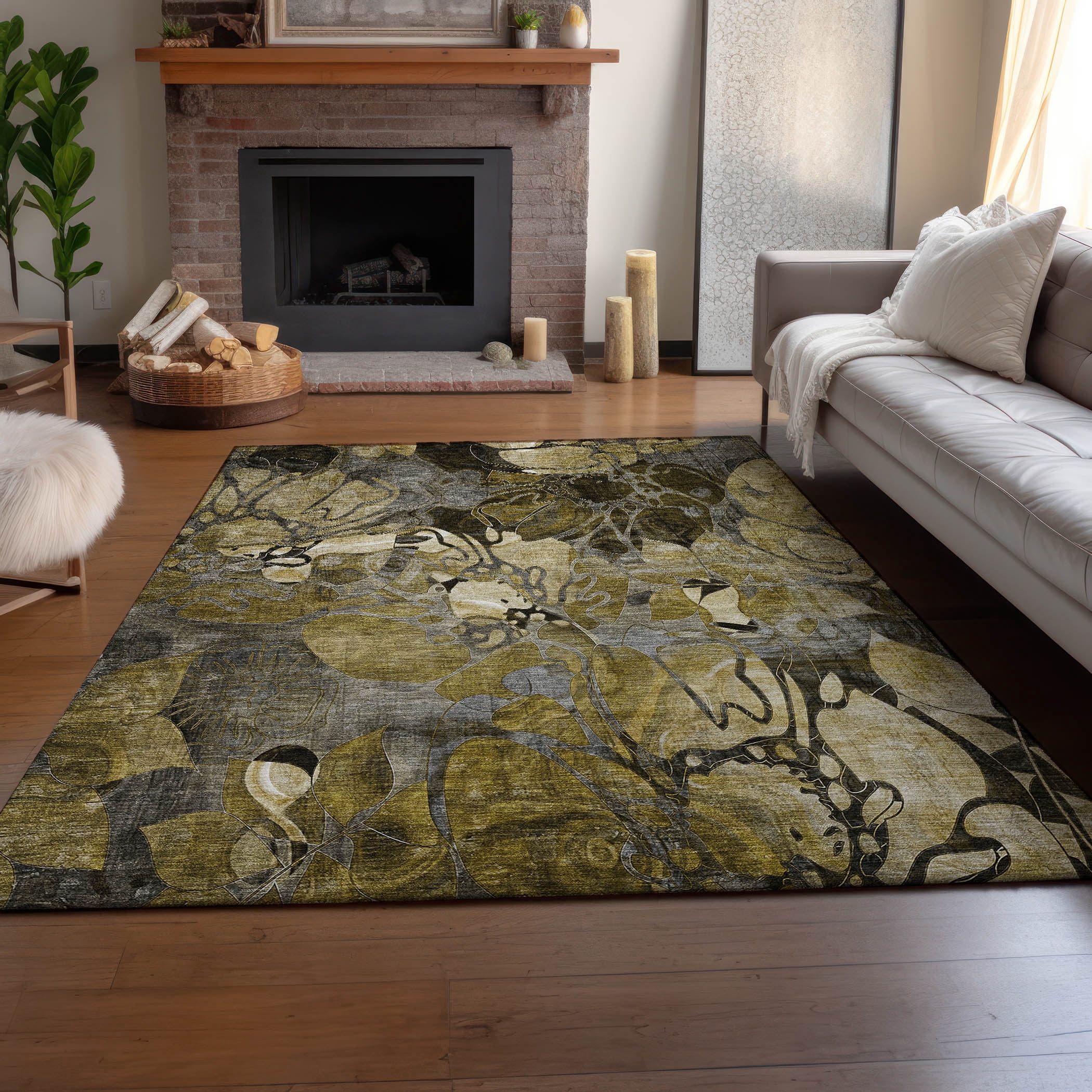 Addison Rugs Mayfield Washable Transitional Floral Brown Rectangle Rug, 2'6" x 3'10"