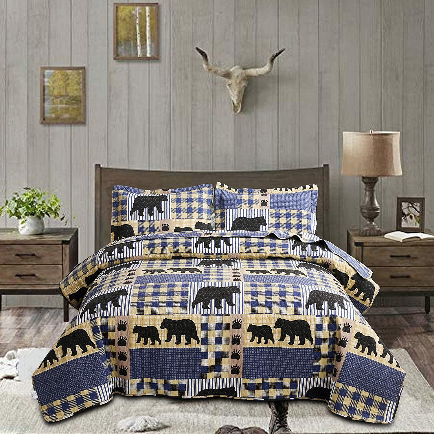 King Size Cabin Bed in a Bag Brown Lodge Rustic Bear Comforter Sheets Bedding 