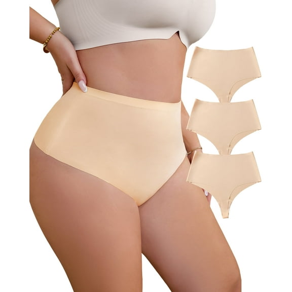 USEASY Thongs for Women Plus Size Seamless No Show Underpants High Waisted Breathable Thongs 3 Pack 1XL-4XL