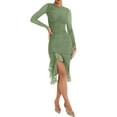 thumbnail image 3 of Elippeo Women Midi Bodycon Dress Solid Color Ruffles Long Sleeve Dress Spring Backless Party Cocktail Dress, 3 of 5
