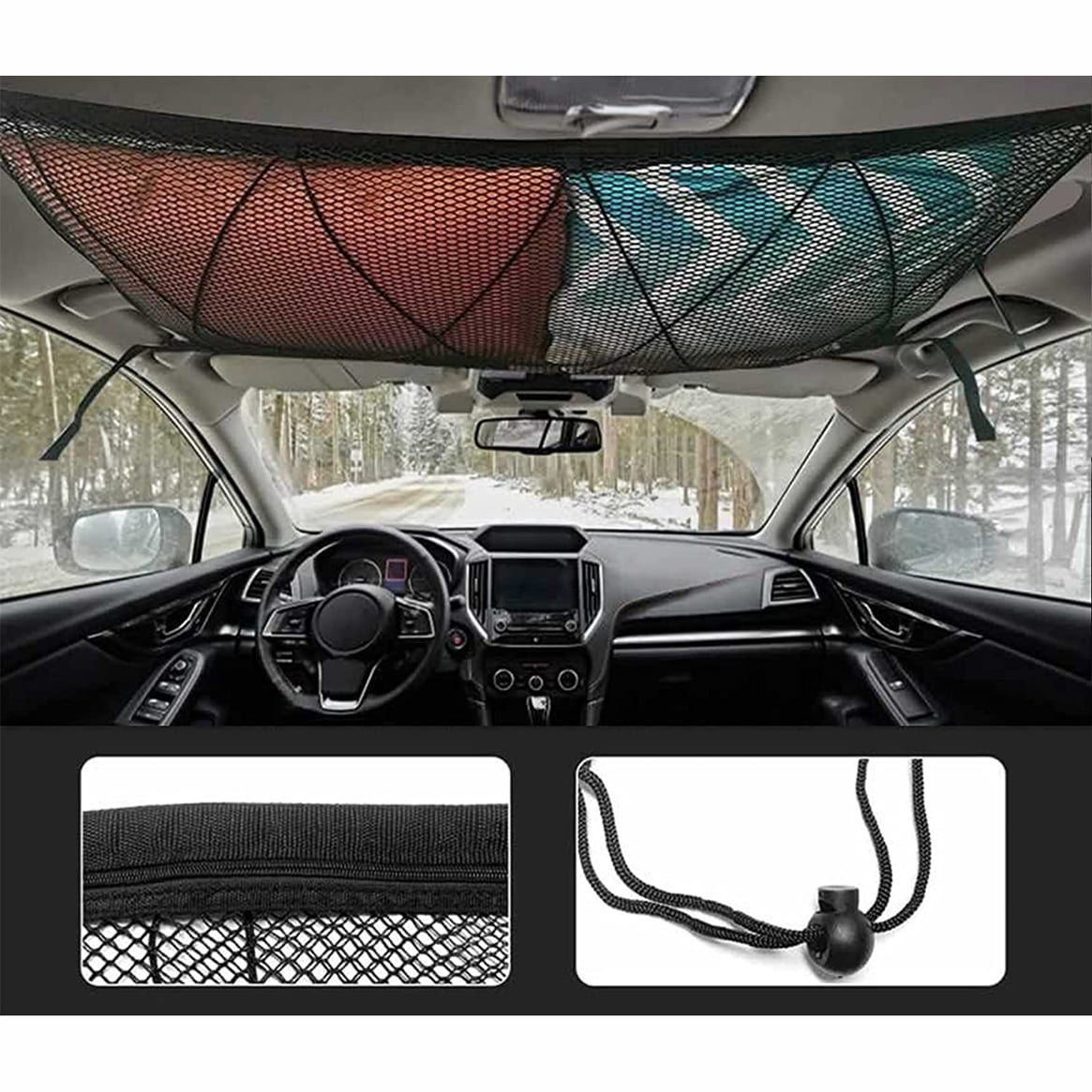 35.4x25.5 Car Roof Storage Organizer with Zipper Buckle Long Trip Camping SUV Storage Bag Tent Putting Quilt Children's Toy Towel Sundries Interior Accessories Car Ceiling Cargo Net Pocket
