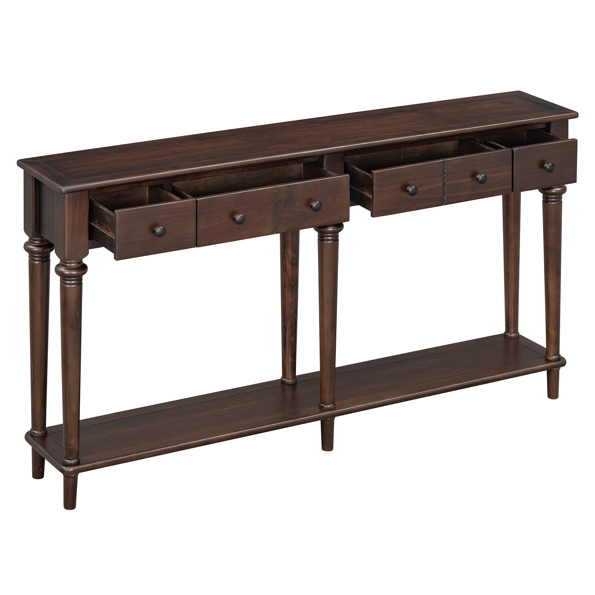 EUROCO 59.8" Solid Wood Console Table,Retro Long Sofa Table Entryway Table with 4 Drawers and Bottom Shelf for Hallway Living Room,Espresso