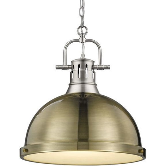 3602-L PW-AB Golden Lighting Duncan - 1 Light Chain Pendant in Classic style - 16.88 Inches high by 14 Inches wide-Pewter Finish-Aged Brass Shade