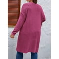 thumbnail image 2 of Plus Size  - Soft Knit Cardigan Long Sleeve Open Front Coat with Pockets Rose Red 5XL, 2 of 5