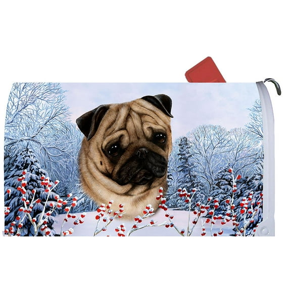 Pug Fawn - Best of Breed Dog Breed Winter Berries Mail Box Cover