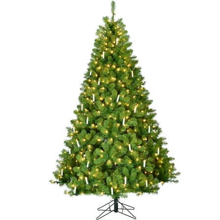 Fraser Hill Farm 7.5-Ft. Vintage Christmas Tree with Classic Candle and Warm White LED Lights | Metal Stand | Festive Holiday Decor | FFVC075-5GR