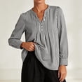 thumbnail image 5 of ClodeEU Women's Henley Pleated Front Long Sleeve Blouse,Casual Loose Flowy Shirt Top Black,Women's Plus L, 5 of 7