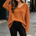 thumbnail image 6 of Bnwani Plus Size Blouses for Womens V Neck Waffle Knit Long Sleeve Top, Loose Casual Pullover Shirts for Fall Winter Daily Wear Orange 4XL, 6 of 9